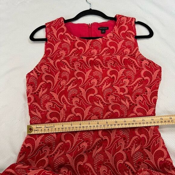 Ann Taylor Peony Coral Two Tone Lace Sheath Sleeveless Dress Sz 8 - Picture 6 of 7